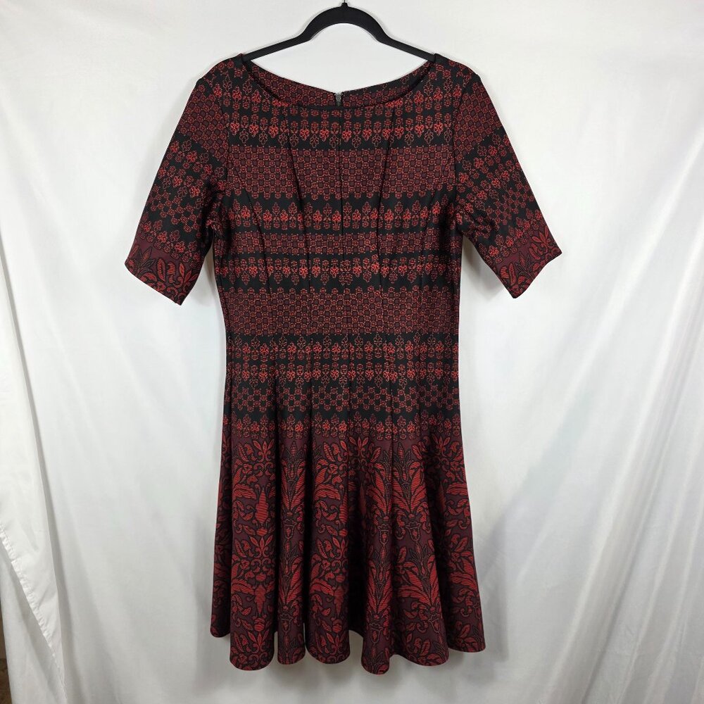 Julian Taylor Fit & Flair Dress Women's Size 14 Red & Black Geometric Print